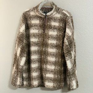 TRUE GRIT PULLOVER IN FROSTY TIPPED BIG PLAID PILE